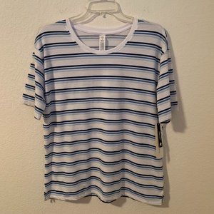 nanette lepore blue and white L striped shirt
